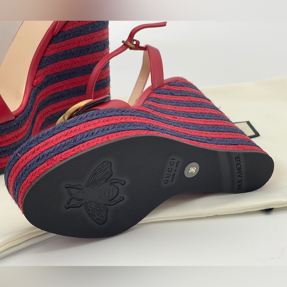 Authentic GUCCI Marmont Double G Leather Espadrille Platform Sandals - Picture 8 of 16